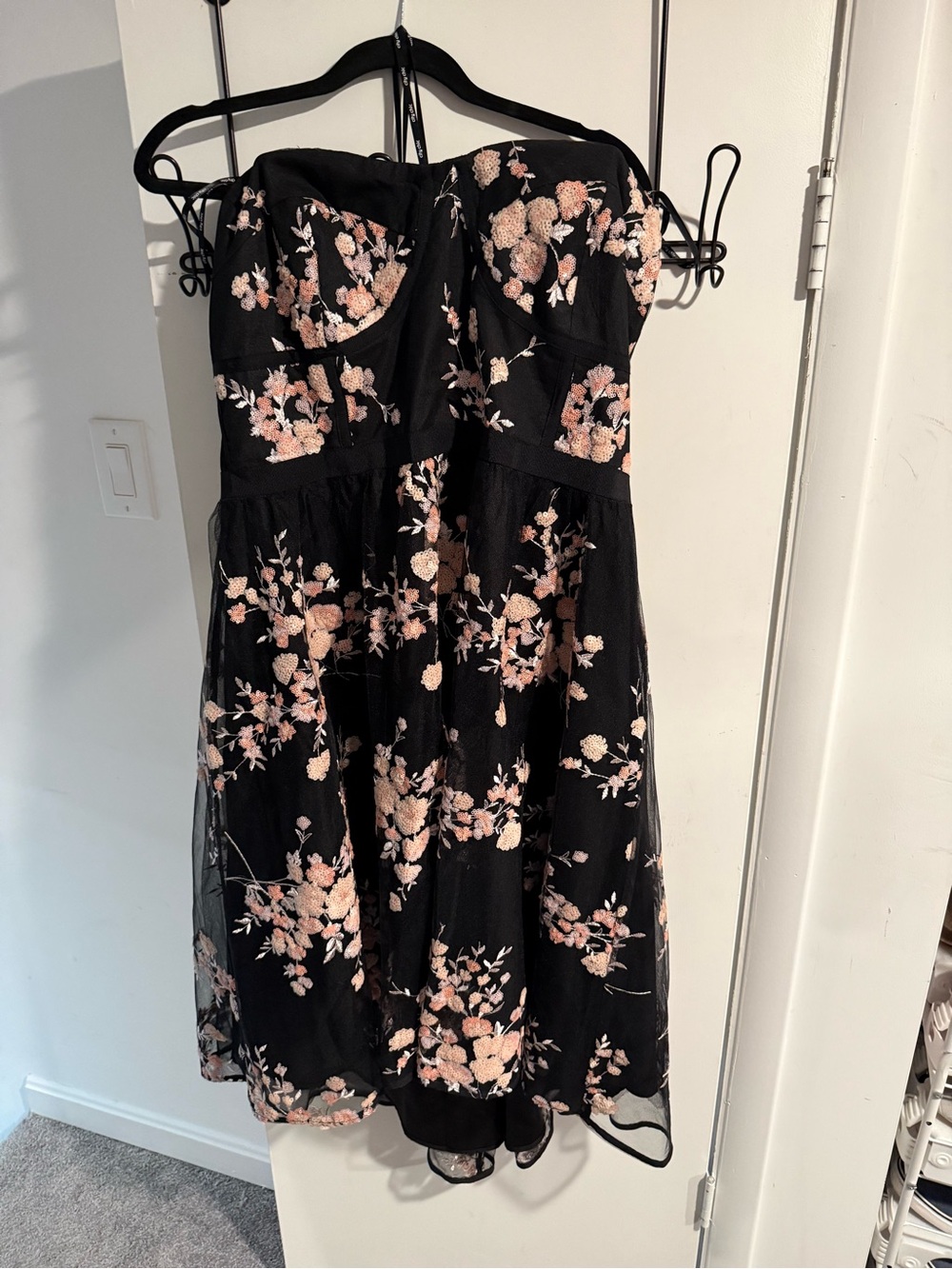 Size 20 city chic Strapless Black Dress with Pink Floral Embroidery
